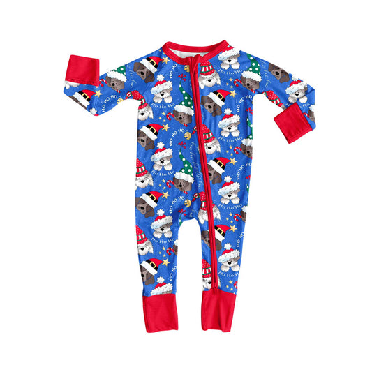 presale LR2600  Baby Boys Dogs Candy Cane Christmas Zipper Footie Rompers D 830