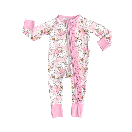 presale LR2602 Baby Girls Santa Letter Milks Christmas Zipper Footie Rompers D 830