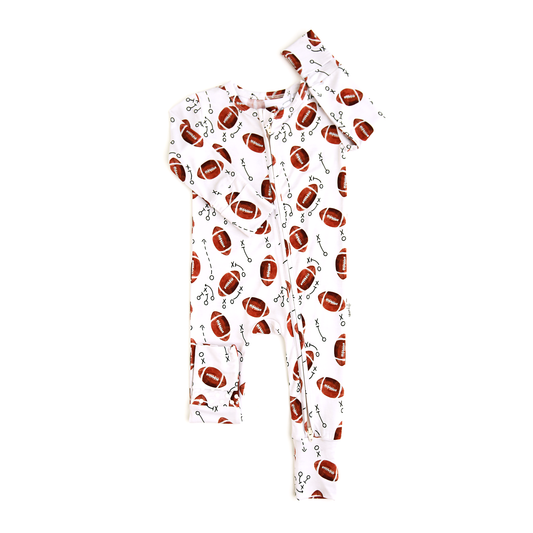 presale LR2604 Baby Girls Footballs Plaid Team Zipper Footie Rompers  D 902