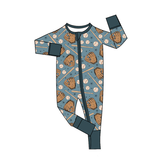 presale LR2605 Baby Boys Baseball Stars Plaid Team Zipper Footie Rompers D 902