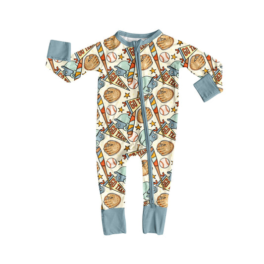 presale LR2606 Baby Boys Baseball Stars Go Team Zipper Footie Rompers D 902