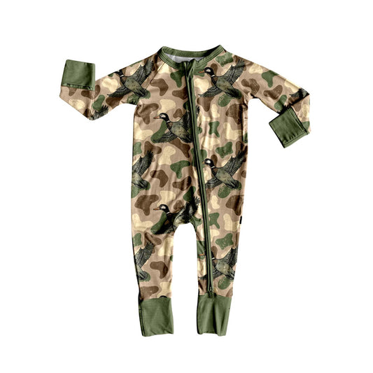 presale LR2607 Baby Boys Green Camo Ducks Western Zipper Footie Rompers D 902