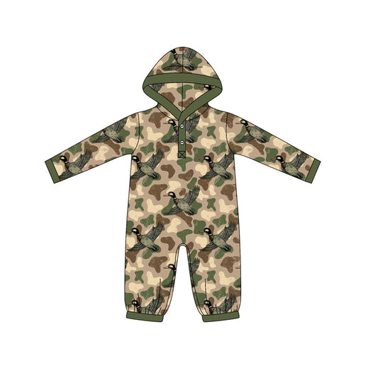presale LR2608 Baby Boys Green Camo Ducks Western Button Hoodies Footie Rompers D 902