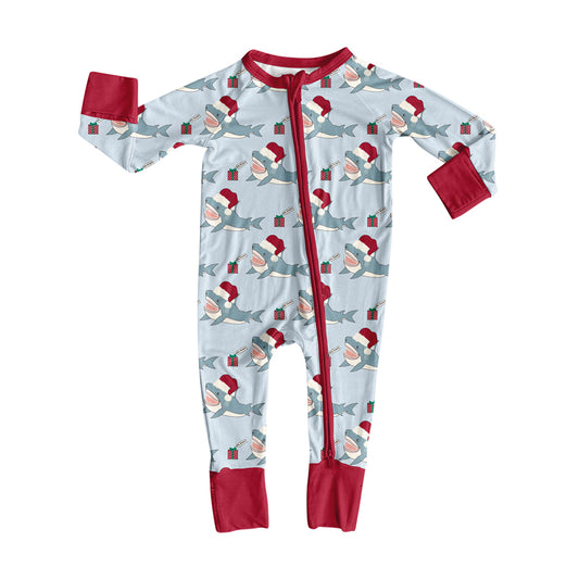 presale LR2614 Baby Boys Gifts Whales Plaid Christmas Zipper Footie Rompers D 904