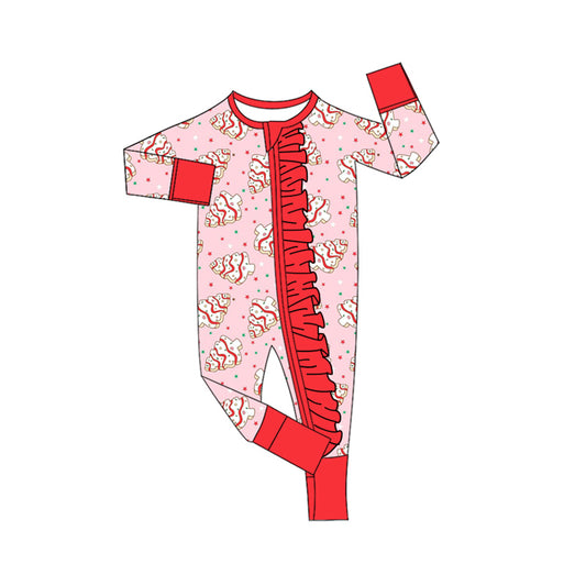 presale LR2615 Baby Girls Pink Christmas Trees Stars Zipper Footie Rompers D 904