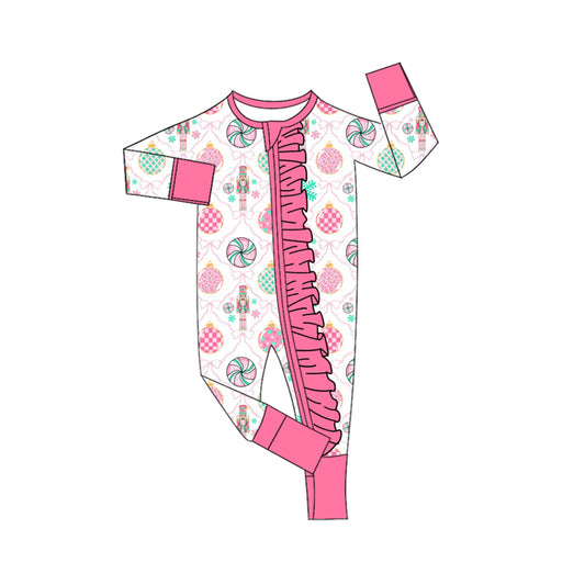 presale LR2616 Baby Girls Soldiers Lights Plaid Christmas Zipper Footie Rompers D 904