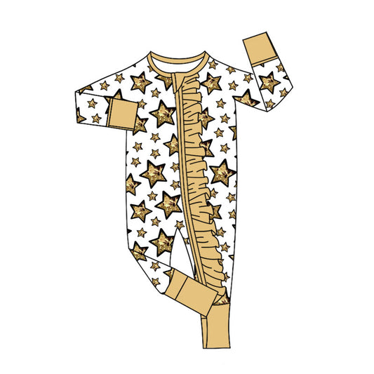 presale LR2620 Baby Girls Gold Stars Zipper Footie Rompers  D 905