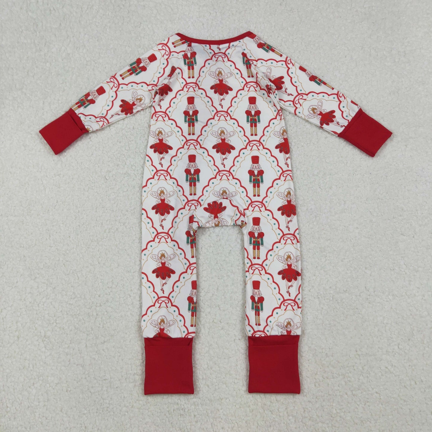 LR2633  Baby Girls Red Bows Soldiers Checked Christmas Zipper Footie Rompers   D 930