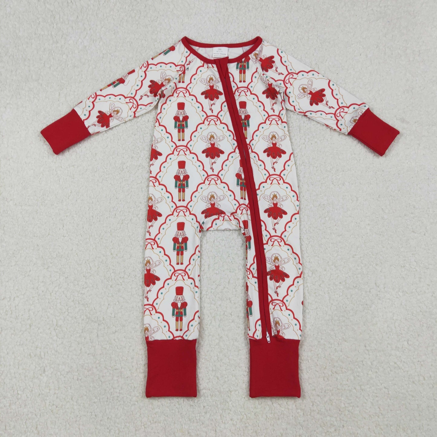 LR2633  Baby Girls Red Bows Soldiers Checked Christmas Zipper Footie Rompers   D 930