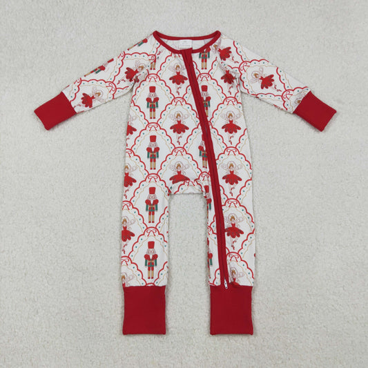 LR2633 Baby Girls Red Bows Soldiers Checked Christmas Zipper Footie Rompers D 930