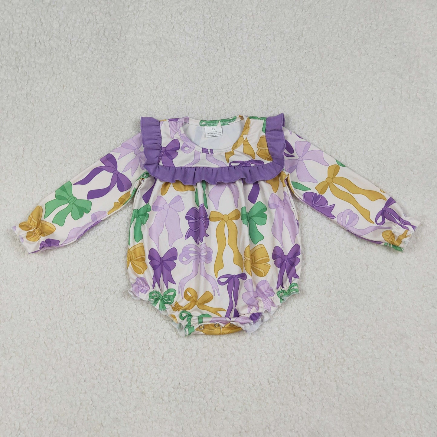 LR2642  Baby Boys Mardi Gras Bows Ruffle Rompers D 909