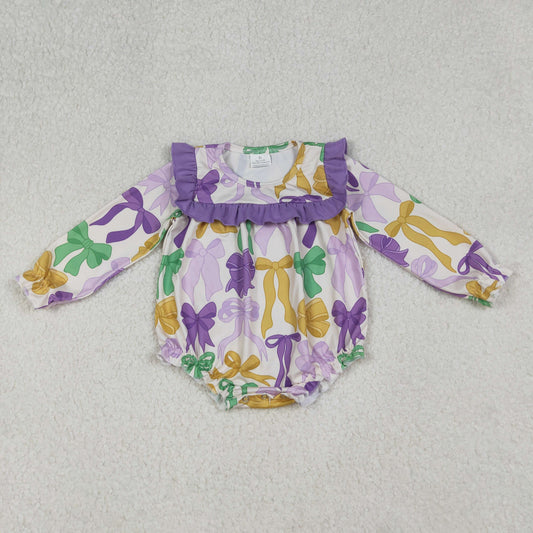 LR2642  Baby Boys Mardi Gras Bows Ruffle Rompers D 909