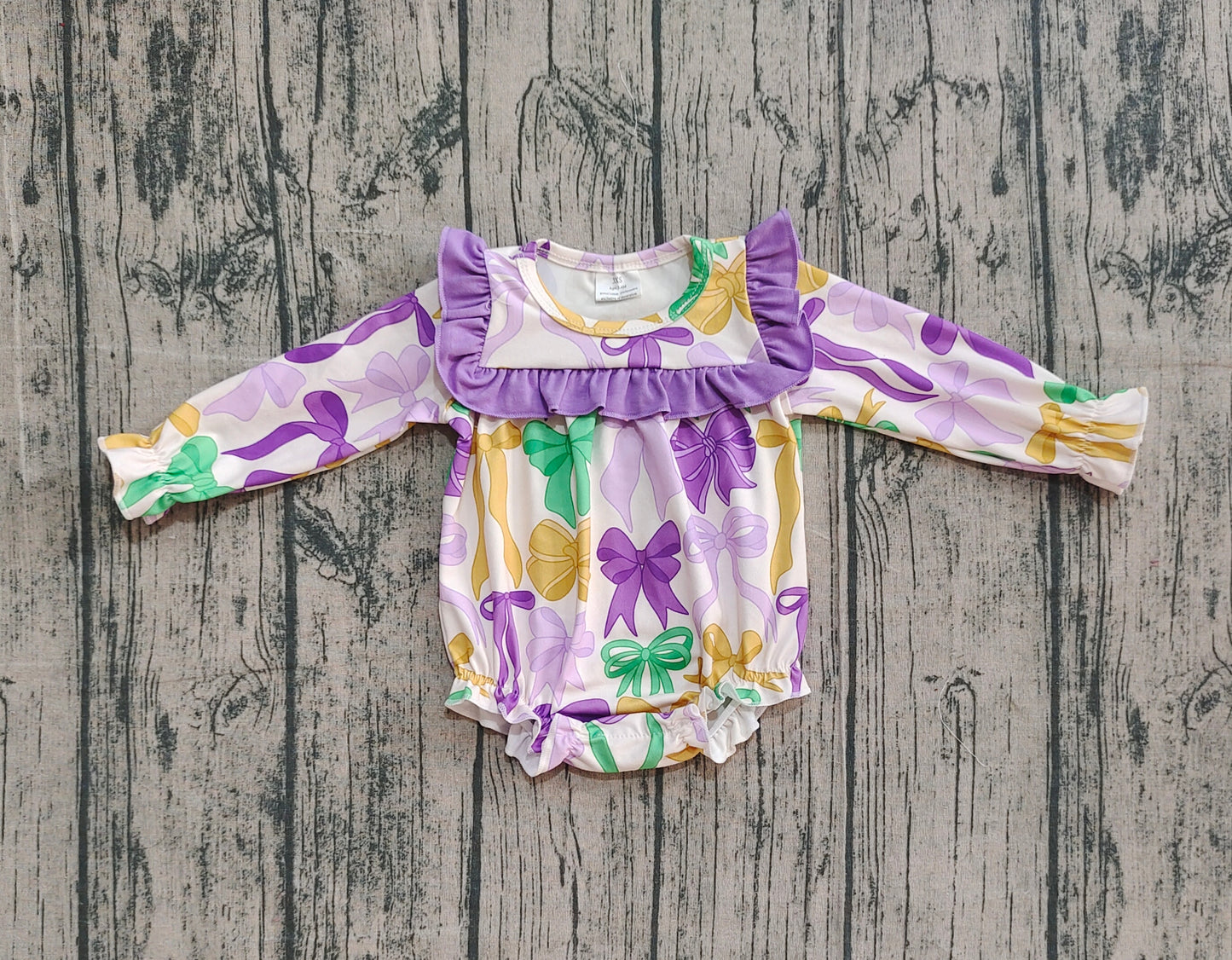 LR2642  Baby Boys Mardi Gras Bows Ruffle Rompers D 909