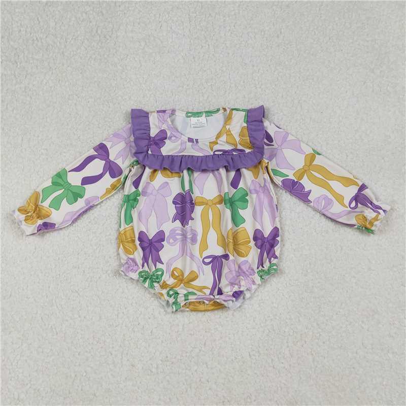 Sibling Baby Girls Mardigras Bows Ruffle Pants Clothes Set Jumpsuits Knee Length Dress Rompers  D 1210