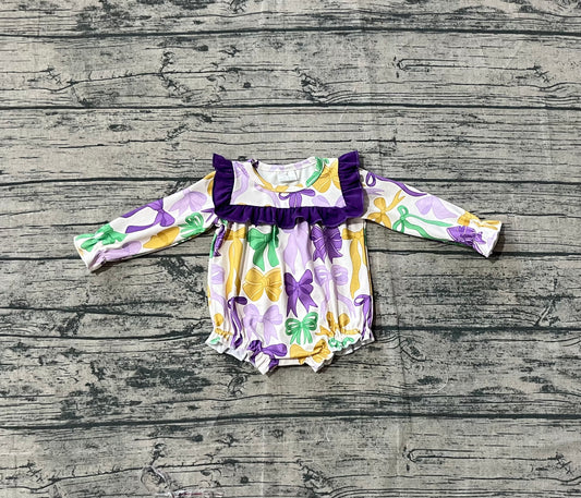 presale LR2642  Baby Boys Mardi Gras Bows Ruffle Rompers D 909