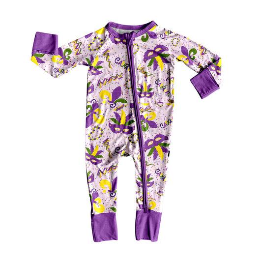 presale LR2643 Baby Girls Mardi Gras Masks Anchors Zipper Footie Rompers D 909
