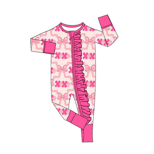 presale LR2653 Baby Girls Bows XOXO Checked Valentine Ruffle Zipper Footie Rompers D 911