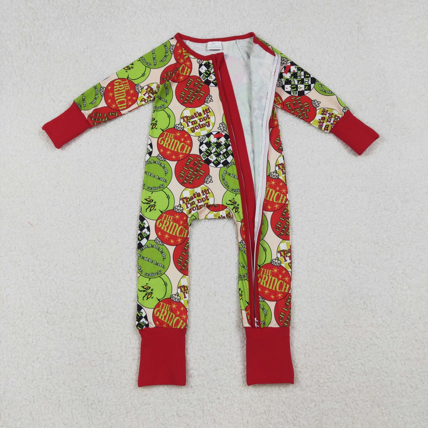 LR2658 Baby Boys Red Green Face Lights Christmas Zipper Footie Rompers  D 911