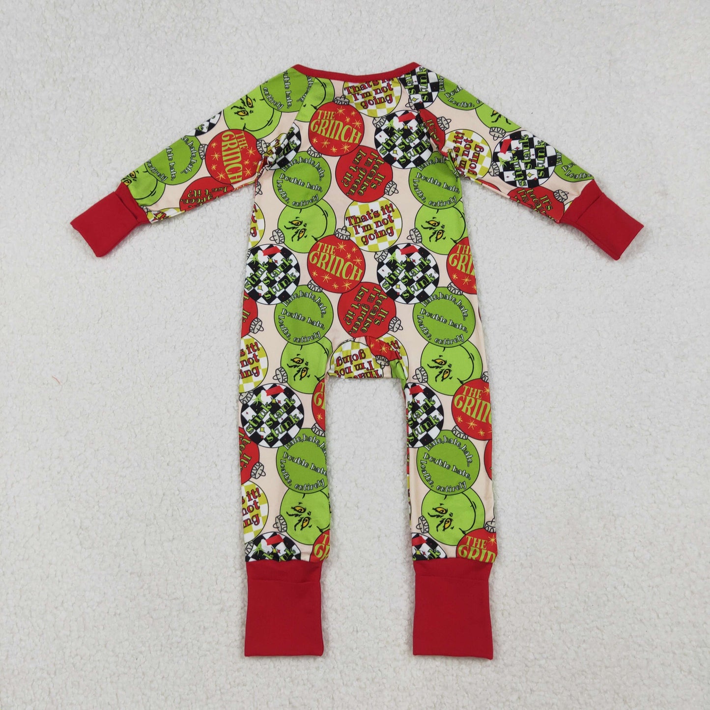 LR2658 Baby Boys Red Green Face Lights Christmas Zipper Footie Rompers  D 911
