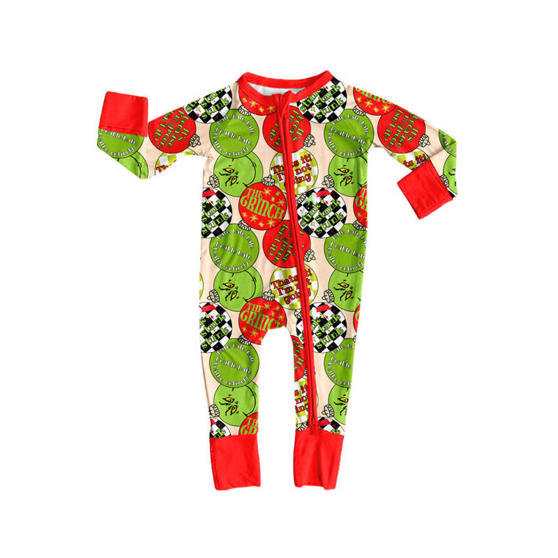 LR2658 Baby Boys Red Green Face Lights Christmas Zipper Footie Rompers  D 911