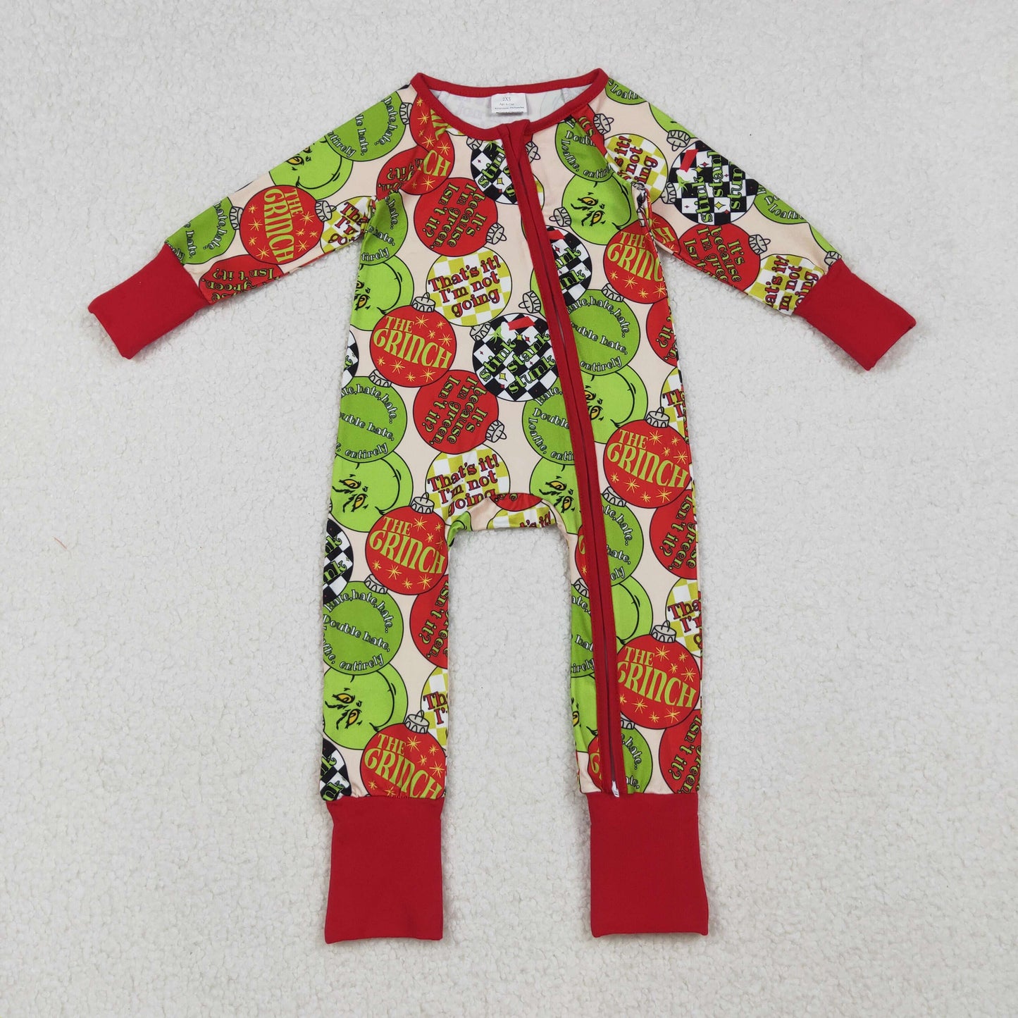 LR2658 Baby Boys Red Green Face Lights Christmas Zipper Footie Rompers  D 911