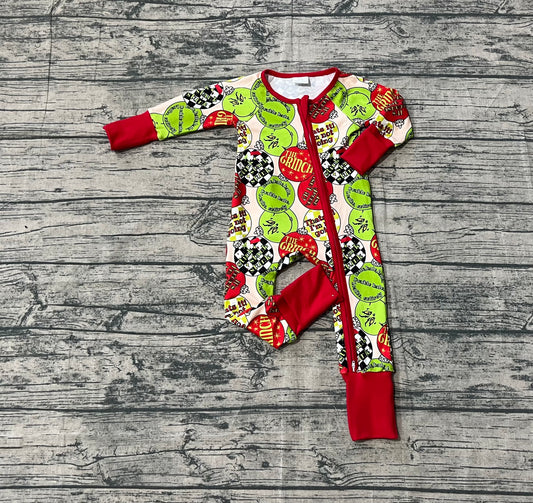 presale LR2658 Baby Boys Red Green Face Lights Christmas Zipper Footie Rompers  D 911