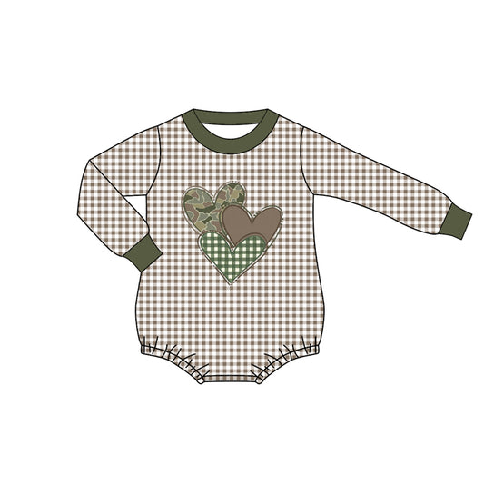 presale LR2662 Baby Boys Green Checked Camo Hearts Valentine Rompers  D 912
