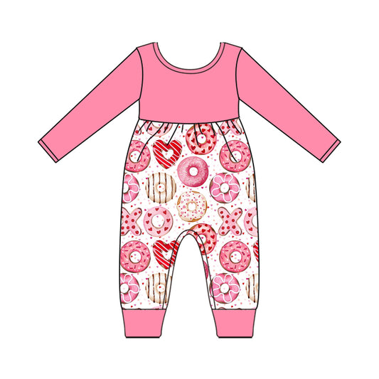 presale LR2664  Baby Girls Pink Long Sleeve XOXO Donuts Valentine Footie Rompers  D 912