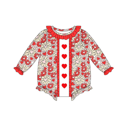 presale LR2665 Baby Girls Red Hearts Flowers Valentine Ruffle Sleeves Rompers  D 912