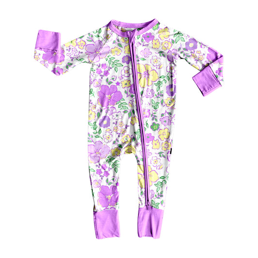 presale LR2668 Baby Girls Mardi Gras Floral Zipper Footie Rompers D 912
