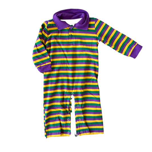 presale LR2679 Baby Girls Purple Yellow Green Stripe Button Mardigras Footie Romper D 916