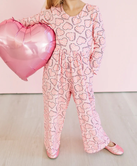 presale LR2680 Baby Girls Pink Stripes Hearts Pockets Pant Valentine Jumpsuits  D 916