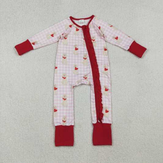 LR2681 Baby Girls Pink Stripes Hearts Pockets Pant Valentine Jumpsuits  D 1023
