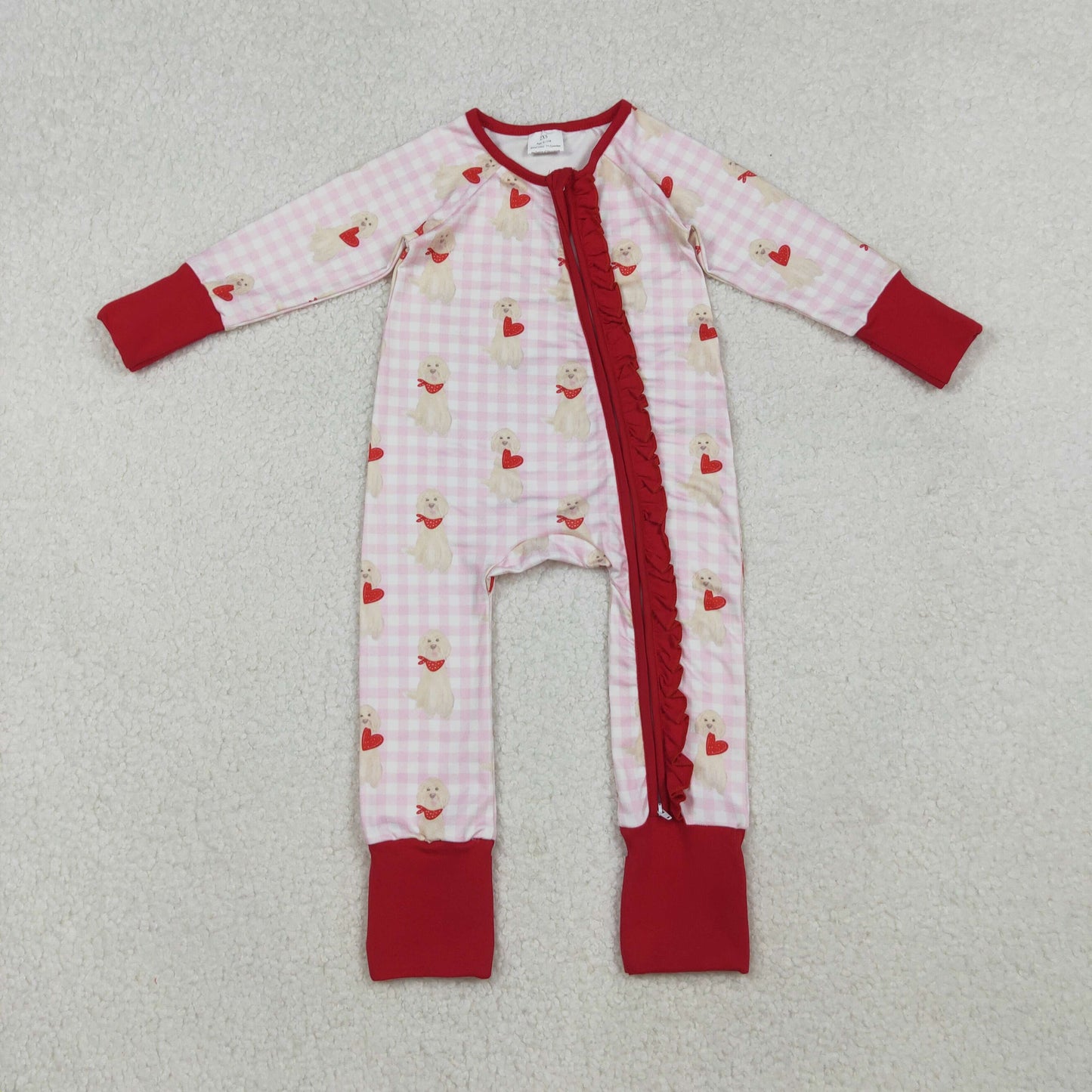 Mama And Me Girls Hearts Dogs Valentine Pajamas Set Ruffle Dress Zipper Romper Mamas Pants Bottom  D 1023