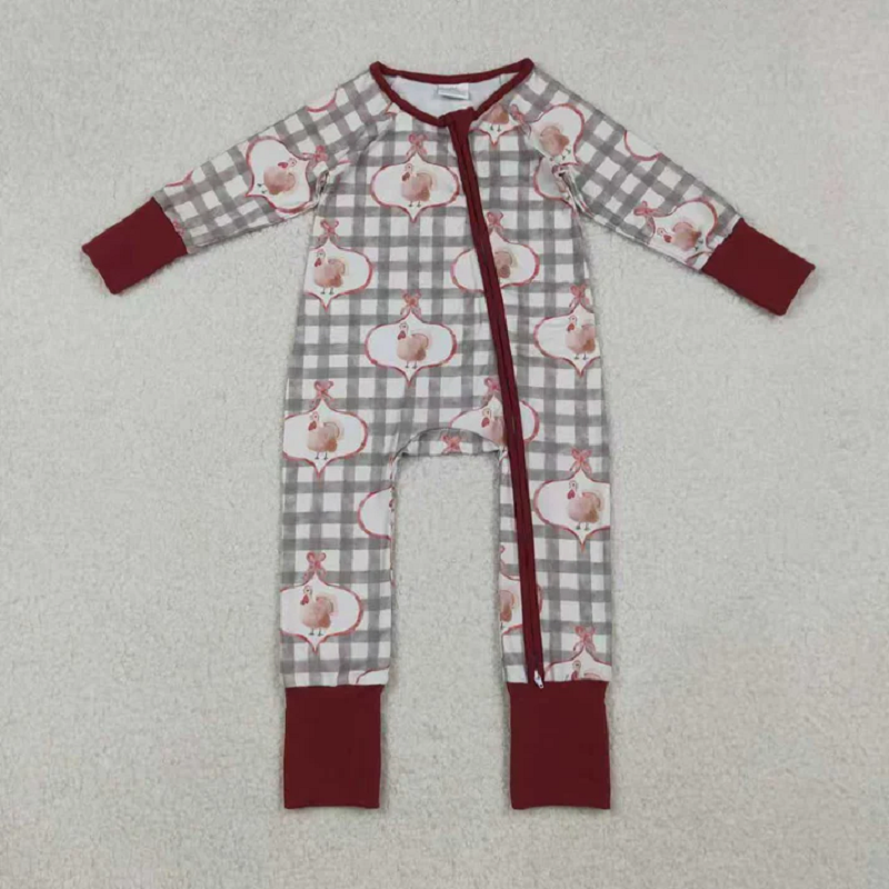Sibling Baby Girls Turkey Checked Pants Thanksgiving Pajamas Sets Zipper Footie Rompers D 1018