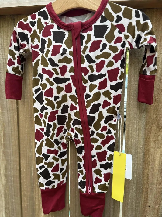 presale LR2693 Baby Bows Red Brown Camo Western Zipper Footie Rompers   D 919