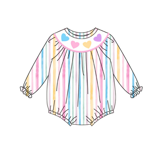 presale LR2695  Baby Girls Colorful Stripe Hearts Valentine Ruffle Rompers  D 919