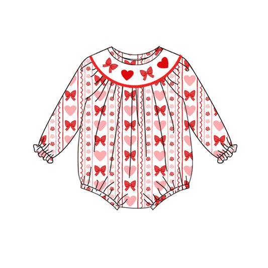 presale LR2696 Baby Girls Red Bows Hearts Valentine Ruffle Rompers  D 919