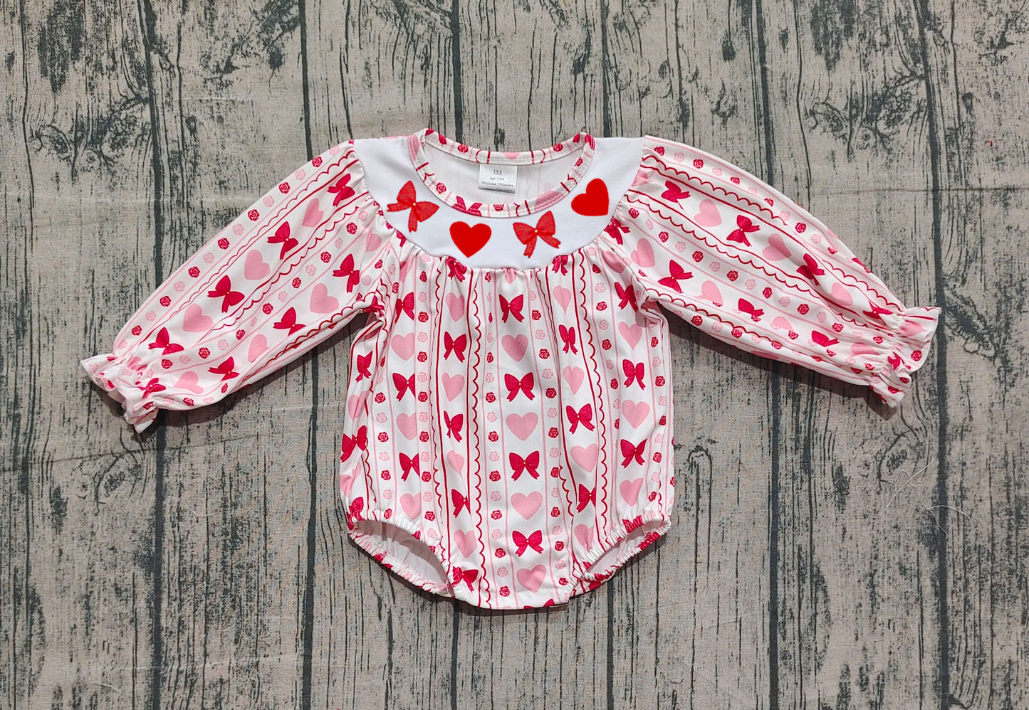 presale LR2696 Baby Girls Red Bows Hearts Valentine Ruffle Rompers  D 919