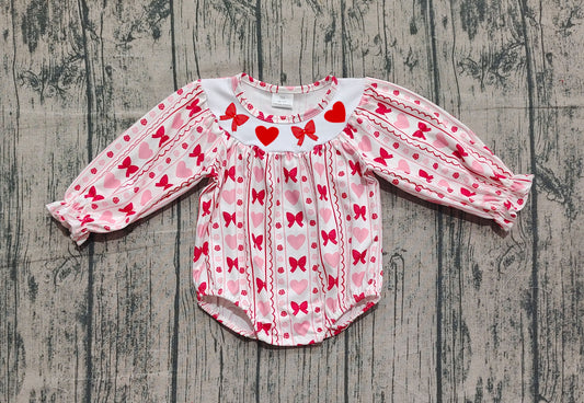presale LR2696 Baby Girls Red Bows Hearts Valentine Ruffle Rompers  D 919