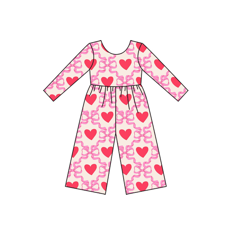 presale LR2710 Baby Girls Pink Hearts Bows Checked Pants Valentine Jumpsuits  D 924