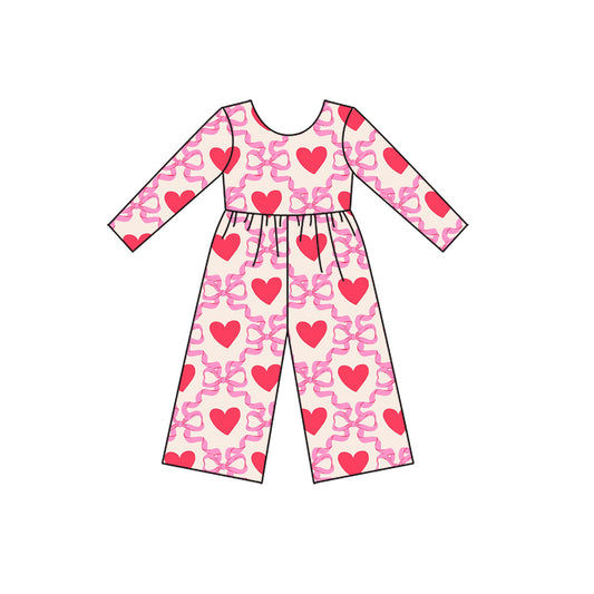 presale LR2710 Baby Girls Pink Hearts Bows Checked Pants Valentine Jumpsuits  D 924