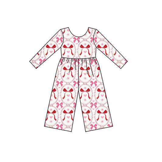 presale LR2713 Baby Girls Hearts Bows Checked Pants Valentine Jumpsuits D 924