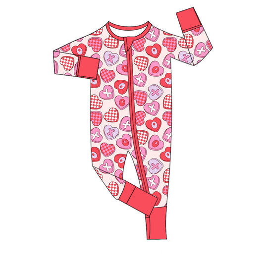 presale LR2715 Baby Girls XOXO Hearts Valentine Zipper Footie Rompers D 924