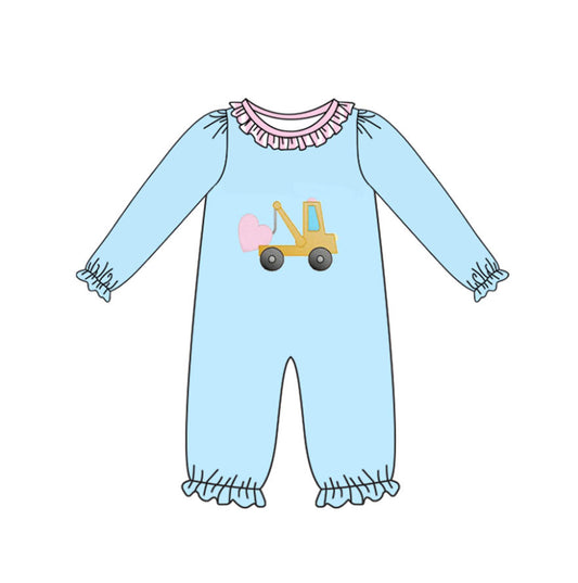 presale LR2718 Baby Girls Hearts Excavator Valentine Ruffle Footie Rompers  D 925