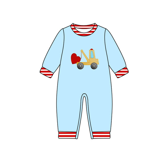 presale LR2719 Baby Boys Hearts Excavator Valentine Footie Rompers D 925