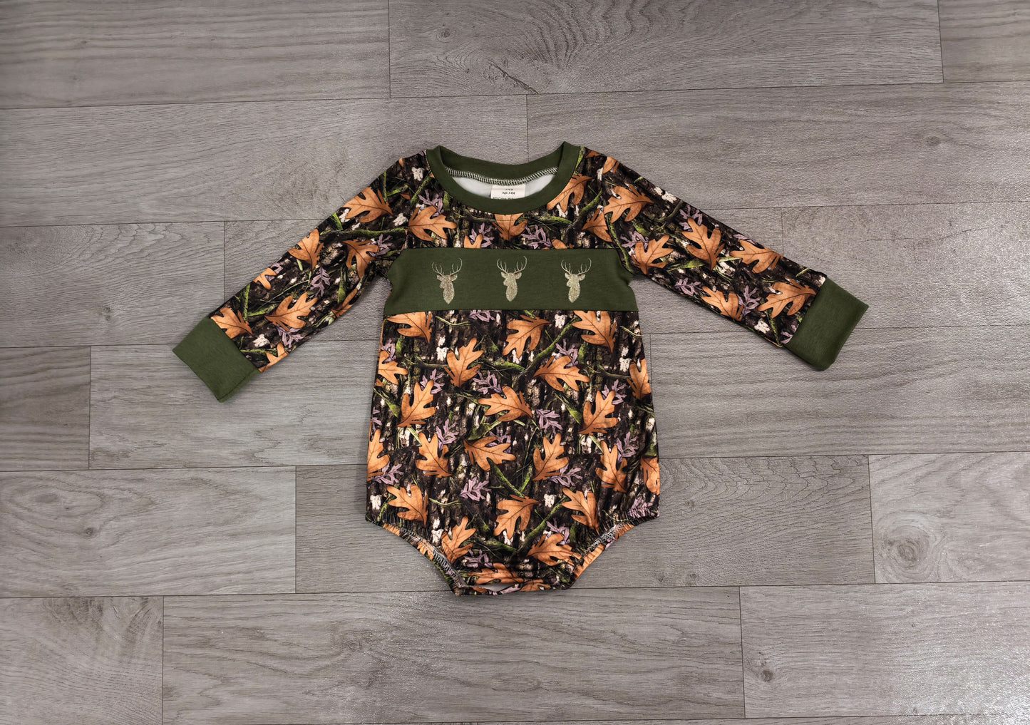 Pre order fall leaves deer embroidery boy romper