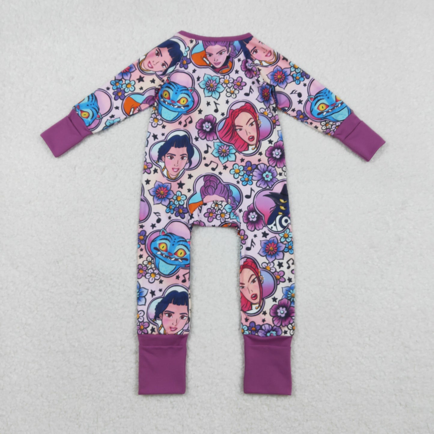 LR2732 Baby Girls Cartoon Demon Hunter Flowers Two Way Convertible Rompers  D 1209