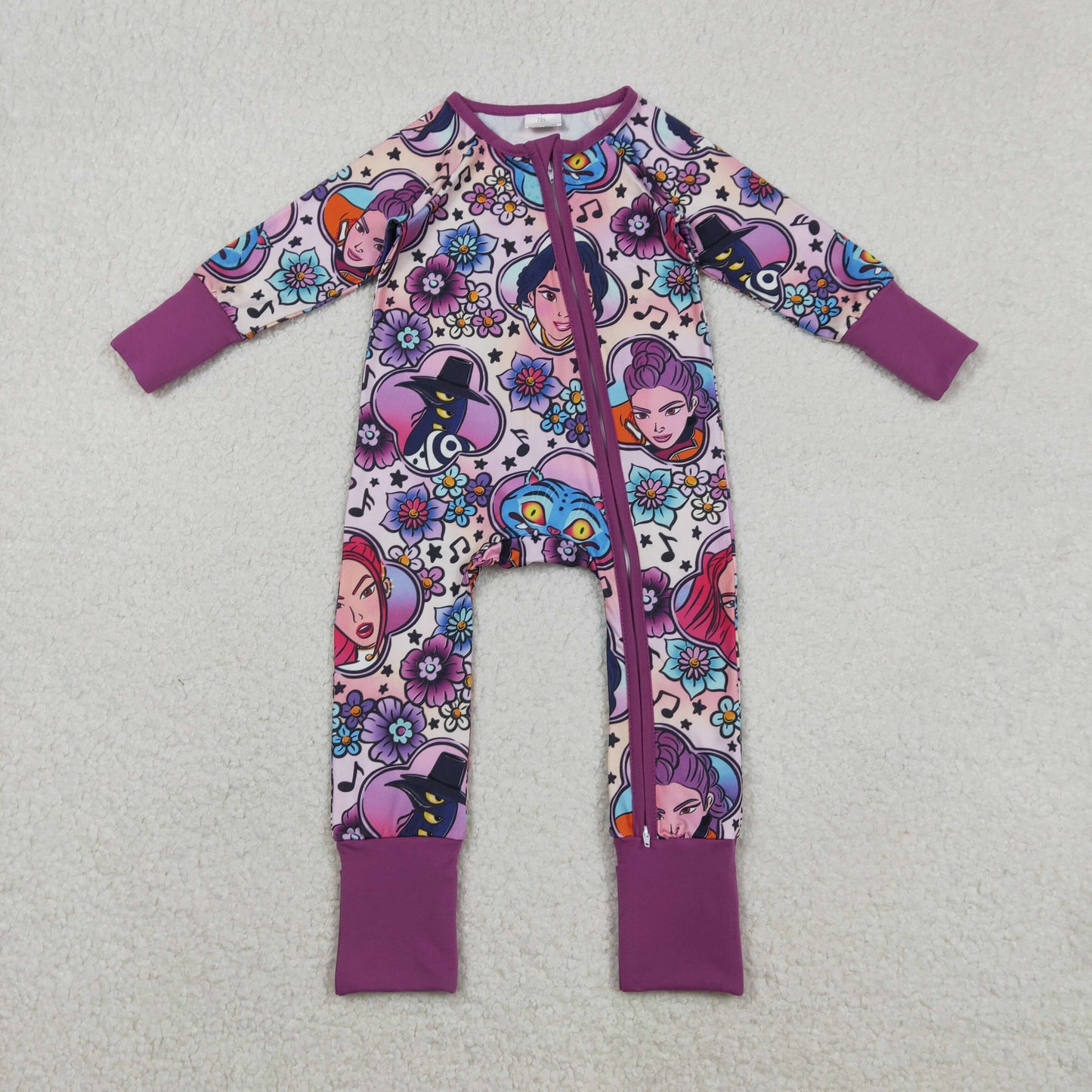 LR2732 Baby Girls Cartoon Demon Hunter Flowers Two Way Convertible Rompers  D 1209