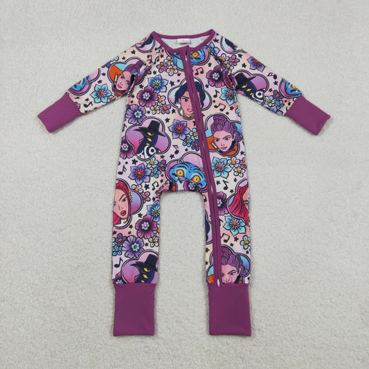 LR2732 Baby Girls Cartoon Demon Hunter Flowers Two Way Convertible Rompers  D 1209